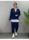 Kadın Gömlek Detay çizgili Yandan Bağlamalı Ikili Takım
