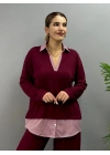 Kadın Gömlek Detay çizgili Yandan Bağlamalı Ikili Takım