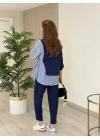 Kadın Gömlek Detay çizgili Yandan Bağlamalı Ikili Takım