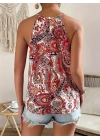 Kadın Halter Kollu Damla Detaylı Desenli Süprem Bluz