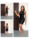 Kadın Halter Yaka Sırt Dekolteli Mini Saten Elbise