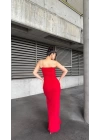 Kadın Ip Askılı Gipe Detay Maxi Boy Yırmaçlı Elbise
