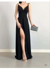 Kadın Ip Askılı Kruvaze Yaka Maxi Boy Abiye Elbise
