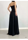 Kadın Ip Askılı Kruvaze Yaka Maxi Boy Abiye Elbise