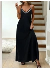 Kadın Ip Askılı V şerit Yakalı Uzun Viskon Elbise