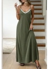 Kadın Ip Askılı V şerit Yakalı Uzun Viskon Elbise