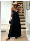 Kadın Ip Askılı V şerit Yakalı Uzun Viskon Elbise