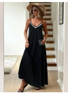 Kadın Ip Askılı V şerit Yakalı Uzun Viskon Elbise