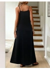 Kadın Ip Askılı V şerit Yakalı Uzun Viskon Elbise
