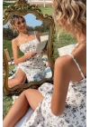 Kadın Ip Askılı Yakadan Bağcıklı Desenli Süprem Elbise