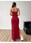 Kadın Ip Askılı Yandan Yırtmaçlı Janjan Krep Elbise