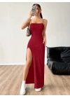 Kadın Ip Askılı Yandan Yırtmaçlı Janjan Krep Elbise