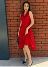 Kadın Ithal Krep Kumaş Kruvaze Yaka Eteği Kloş Kolsuz Mini Elbise