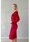 Kadın Kadife Kumaş Uzun Kollu Kruvaze Elbise