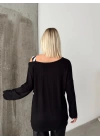 Kadın Kadife Kumaş Zebra Desenli Omuz Detay Uzun Kollu Bluz