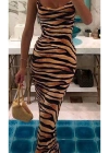 Kadın Kadın Ip Askılı Dökümlü Yaka Zebra Desen Maxi Boy Elbise
