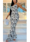 Kadın Kadın Ip Askılı Dökümlü Yaka Zebra Desen Maxi Boy Elbise