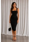 Kadın Kalın Askılı Büzgülü Sandy Elbise