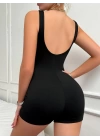 Kadın Kare Yaka Sırt Dekolte Detay Dalgıç Bodycon Mini Tulum