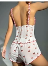 Kadın Kiraz Desenli Fırfırlı Şortlu Gecelik Takım 5101