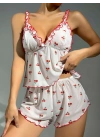 Kadın Kiraz Desenli Fırfırlı Şortlu Gecelik Takım 5101