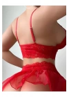 Kadın Kırmızı Kısa Tül Fantezi Kostüm 2199