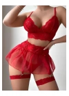 Kadın Kırmızı Kısa Tül Fantezi Kostüm 2199