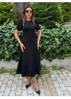 Kadın Kısa Balon Kollu Bisiklet Yaka Geniş Kesim Janjan Krep Elbise