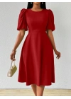 Kadın Kısa Balon Kollu Bisiklet Yaka Kiloş Janjan Krep Elbise