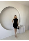 Kadın Kısa Kap Kollu Bisiklet Yaka Belden Bağlamalı Modal Mini Elbise