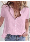 Kadın Kısa Kollu Basic Keten Gömlek