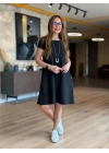 Kadın Kısa Kollu Bisiklet Yaka Cepli Viskon Iki Iplik Elbise