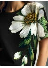 Kadın Kısa Kollu Bisiklet Yaka çiçek Baskılı Süprem Bluz