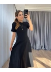 Kadın Kısa Kollu Bisiklet Yaka Maksi Boy Ithal Krep Elbise