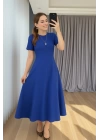 Kadın Kısa Kollu Bisiklet Yaka Maksi Boy Ithal Krep Elbise