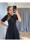 Kadın Kısa Kollu Bisiklet Yaka Maksi Boy Ithal Krep Elbise