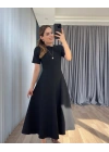 Kadın Kısa Kollu Bisiklet Yaka Maksi Boy Ithal Krep Elbise