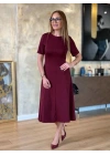 Kadın Kısa Kollu Bisiklet Yaka Midi Viskon Iki Iplik Elbise