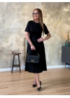 Kadın Kısa Kollu Bisiklet Yaka Midi Viskon Iki Iplik Elbise