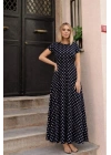 Kadın Kısa Kollu Bisiklet Yaka Puantiyeli Maksi örme Krep Elbise