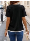 Kadın Kısa Kollu Bisiklet Yaka Viskon Bluz