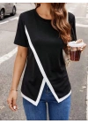 Kadın Kısa Kollu Bisiklet Yaka Viskon Bluz