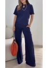 Kadın Kısa Kollu Bisiklet Yaka Viskon Iki Iplik Bluz Ve Pantolon Ikili Takım