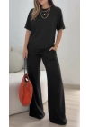Kadın Kısa Kollu Bisiklet Yaka Viskon Iki Iplik Bluz Ve Pantolon Ikili Takım