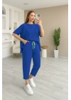 Kadın Kısa Kollu Bisiklet Yaka Viskon Iki Iplik Bluz Ve Pantolon Ikili Takım