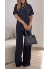 Kadın Kısa Kollu Bisiklet Yaka Viskon Iki Iplik Bluz Ve Pantolon Ikili Takım
