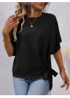 Kadın Kısa Kollu Bisiklet Yaka Yandan Bağcıklı Aerobin Bluz