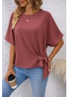 Kadın Kısa Kollu Bisiklet Yaka Yandan Bağcıklı Aerobin Bluz