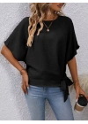 Kadın Kısa Kollu Bisiklet Yaka Yandan Bağcıklı Aerobin Bluz