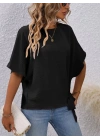 Kadın Kısa Kollu Bisiklet Yaka Yandan Bağcıklı Aerobin Bluz